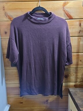 Eileen Fisher Ribbed Short-Sleeve Shirt in Plum Xs But Very Oversized. 0859